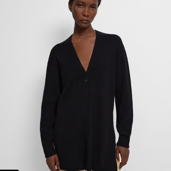 NWOT Theory Long Cardigan in Cashmere, Black - Picture 6 of 7